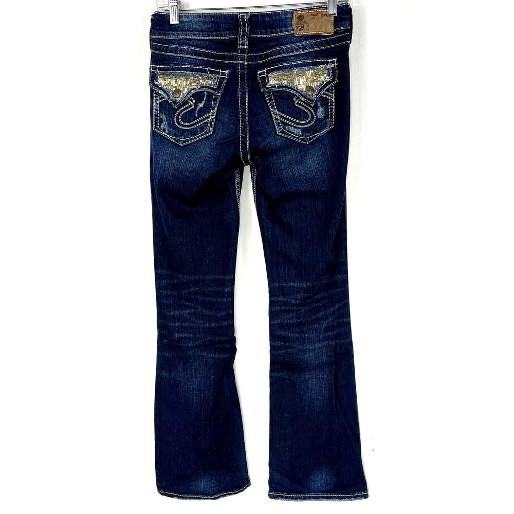 Silver Jeans Womens Distressed Jeans Size 26x39 Suki Surplus Sequin Flap Pocket‎